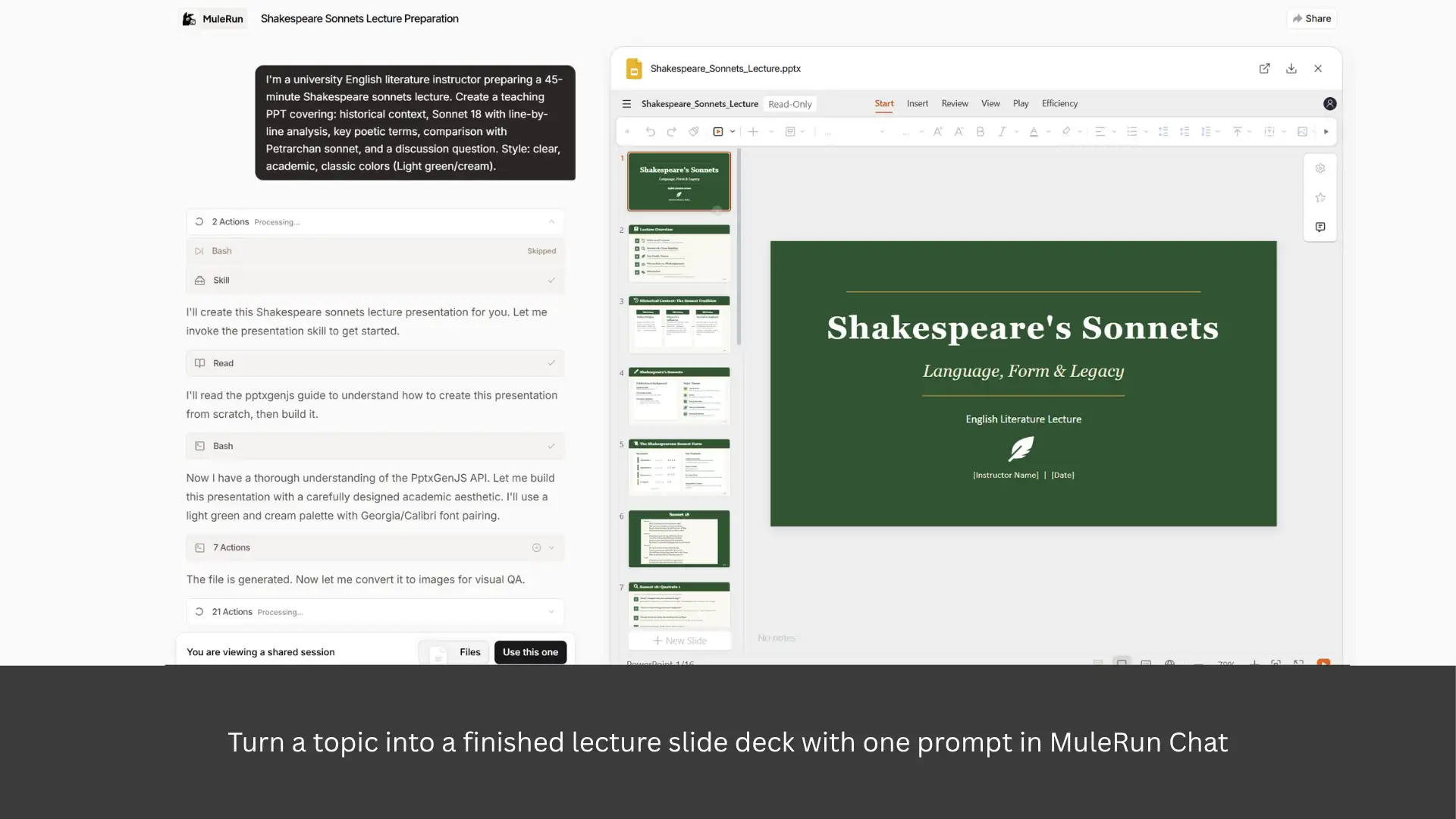 Academic lecture slide deck created  with AI slide generator for teachers