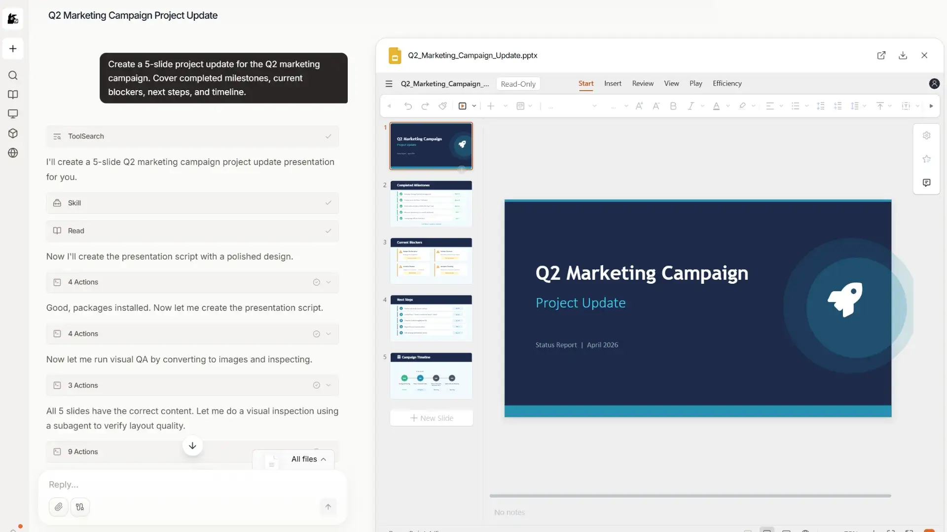 Team meeting slides generated with AI in MuleRun Chat