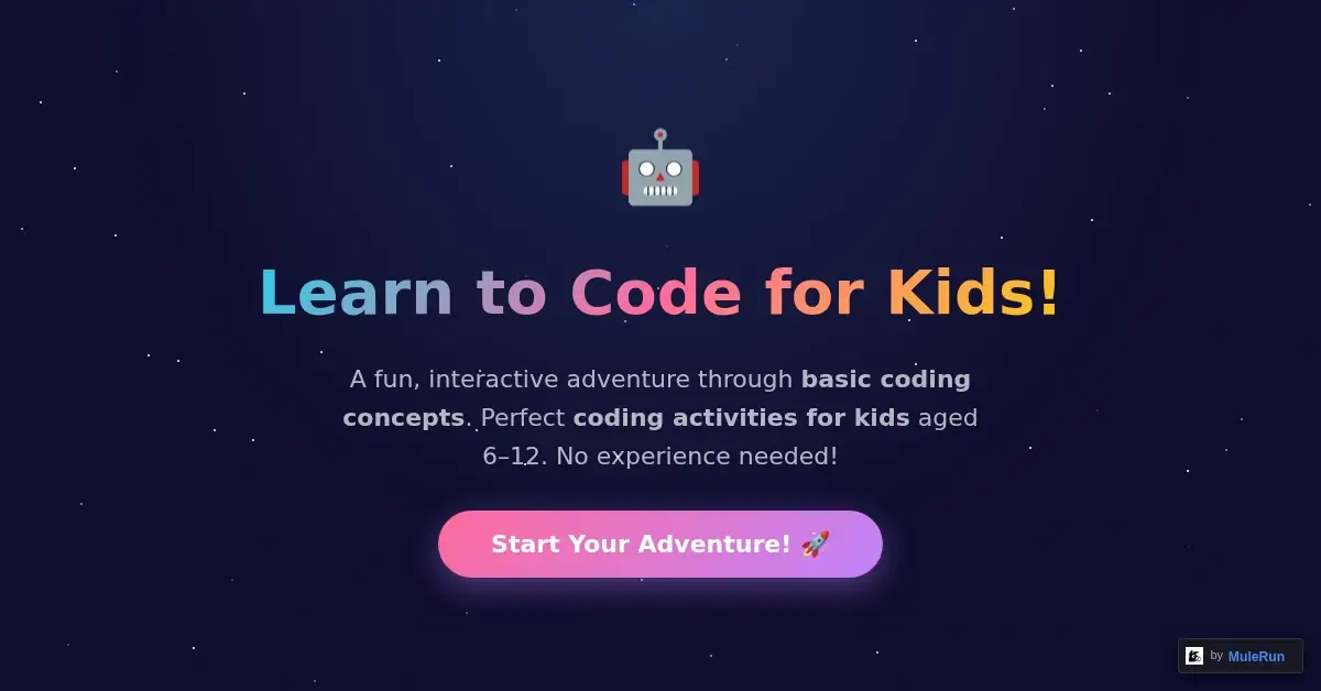 Interactive coding lesson teaching kids what coding means with clickable robot commands