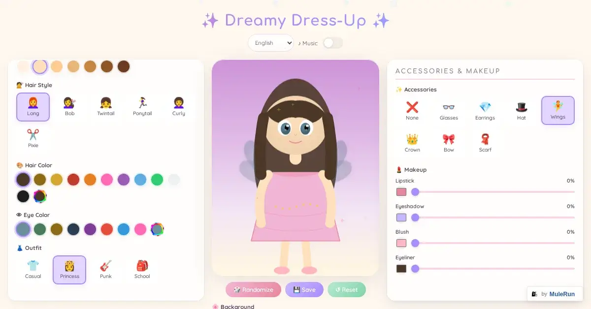 Castle background with wings accessory in Dreamy Dress-Up game