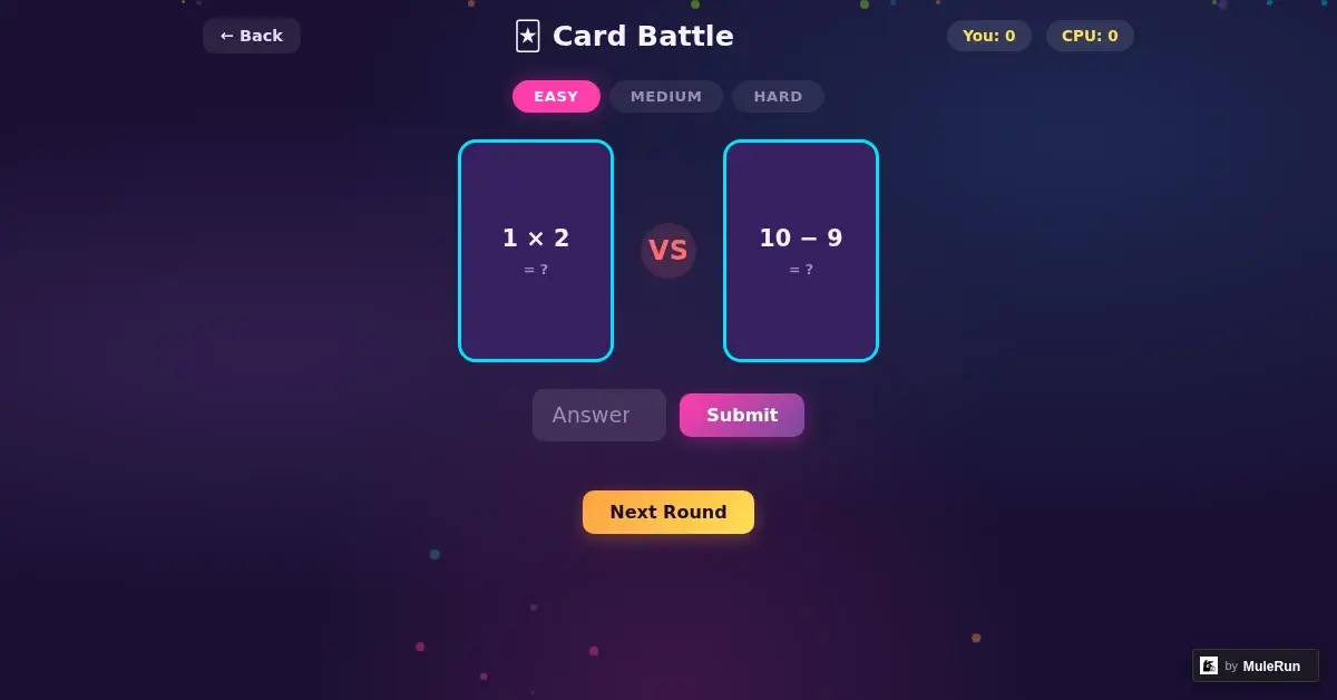 Math Card Battle showing competitive math card games for kids