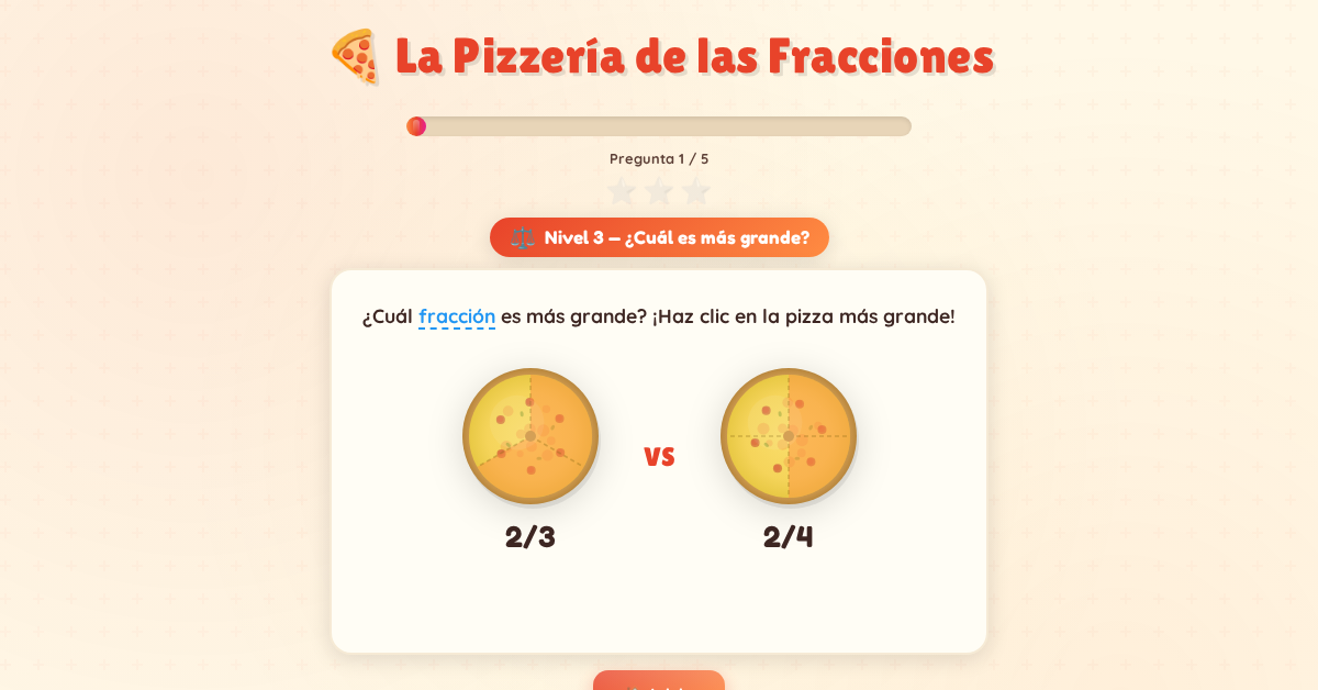 Fraction comparison level where fourth graders determine which pizza fraction is larger